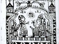 Una din cele mai superbe miniaturi ale Codexului. Personajul central sta de vorba cu un rege undeva intr-un templu polivalent, mai repede sub pamint. Templul este incununat cu doi lotosi care se resping si are indreptate in sus 8 (in stinga) si 9 (in dreapta) virfuti ascutite. Regele tine in mina un lotos, iar personajul central intreaba ceva sau binecuvinteaza. Atragem atentie inca odata la arhitectura templelor, care e de tip moldovenesc de pe la 1500-1550.