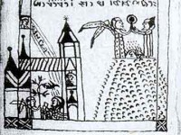 Cineva cu aripi (un om, un inger, un zeu) transmite pe virful unui munte insemnat cu o multime de semne sacre un potir sau o lampa. Intre ei, jos, o ploaie de 9 puncte (4+5) si 7 linii. In stinga un templu sau o biserica triconca, dar cu semne solare si, posibil, lunare, pe virfurile turnurilor. In interior vedem o posibila scena anterioara, o discutie dintre cele doua personaje sub un lotos. Un alt personaj vegheaza intr-un turn, iar altul sta undeva deasupra turnurilor, in cer, de unde curge un suvoi...de logos.