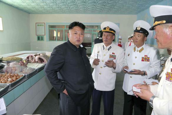 North Korean leader Kim Jong Un gives field guidance during his inspection of the KPA Naval Unit 167