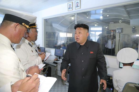North Korean leader Kim Jong Un gives field guidance during his inspection of the KPA Naval Unit 167