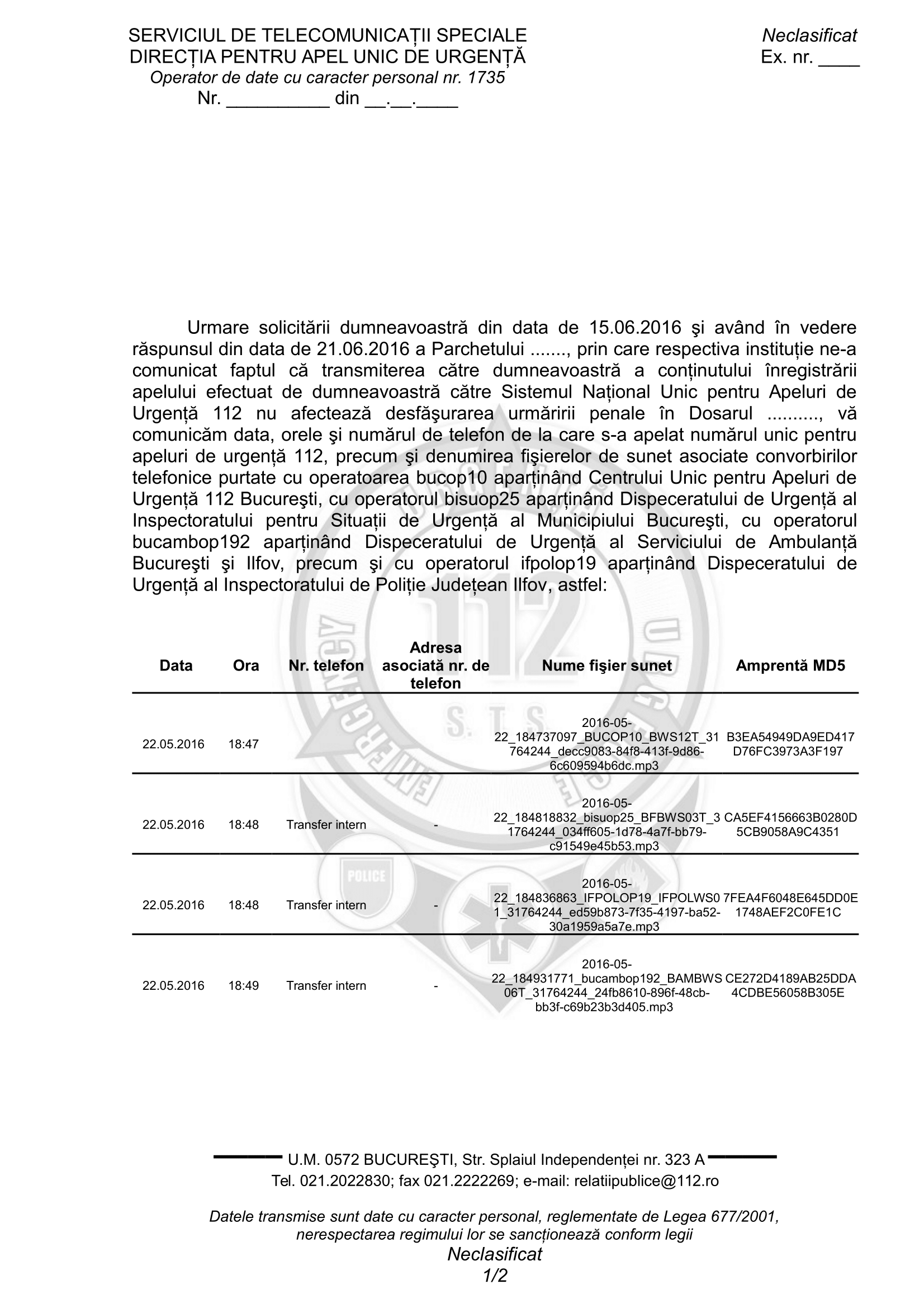 Scrisoare STS - apelant 112-1