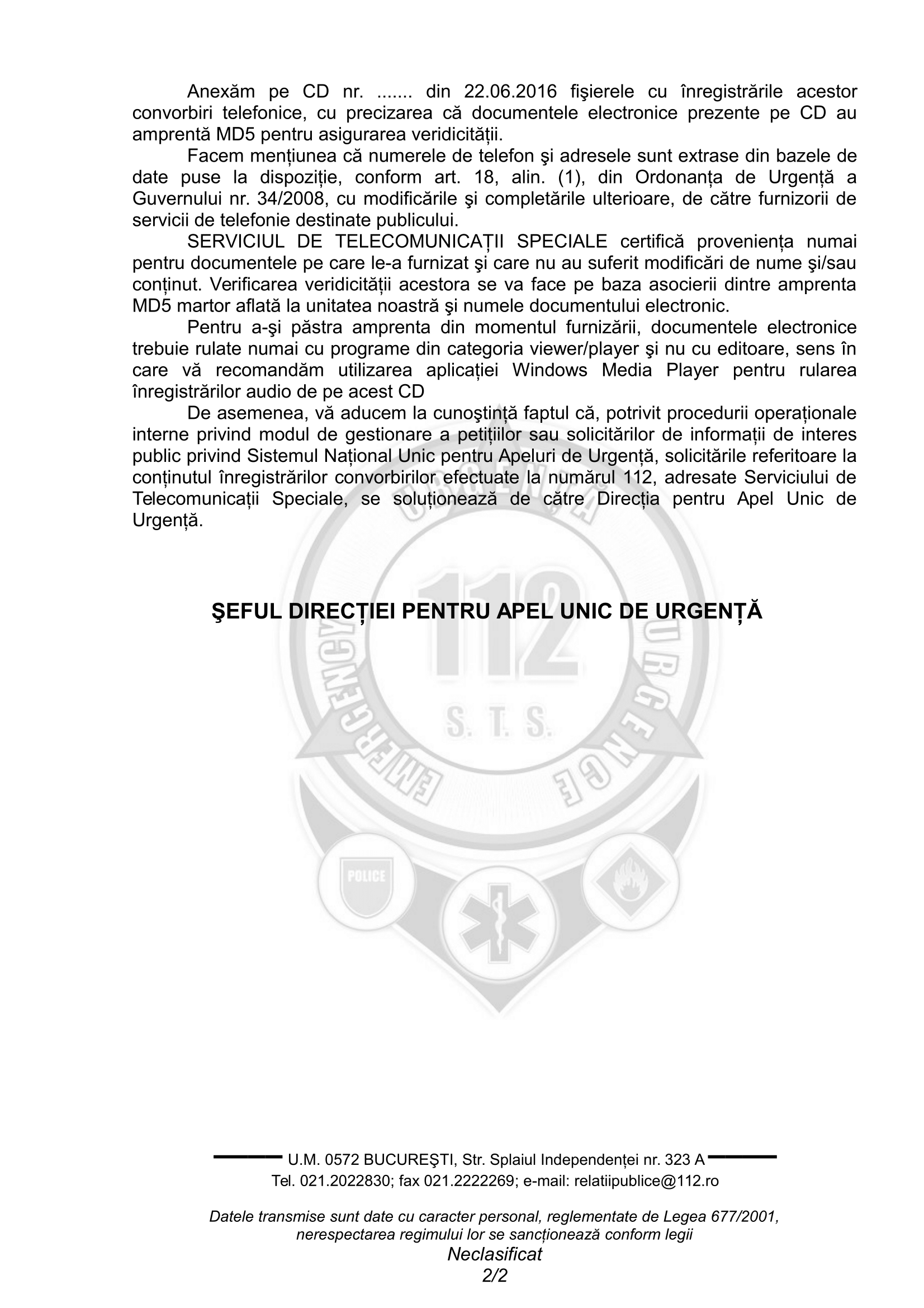 Scrisoare STS - apelant 112-2